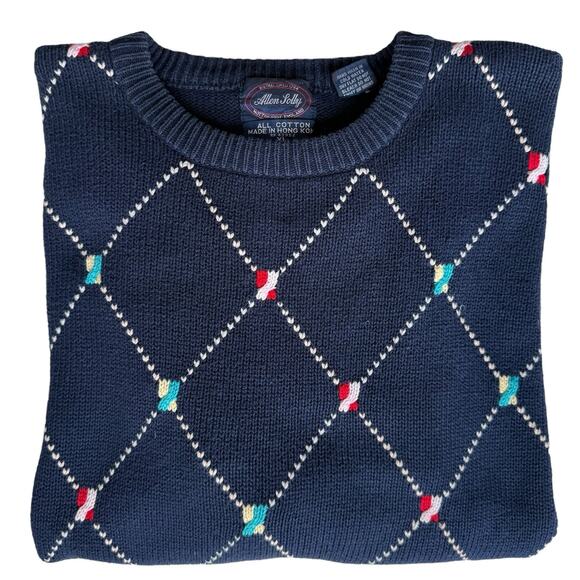 Vtg Preppy Navy Blue Sweater Mens XL Cotton Argyle Nautical Resort Y2K Academia - Picture 11 of 11